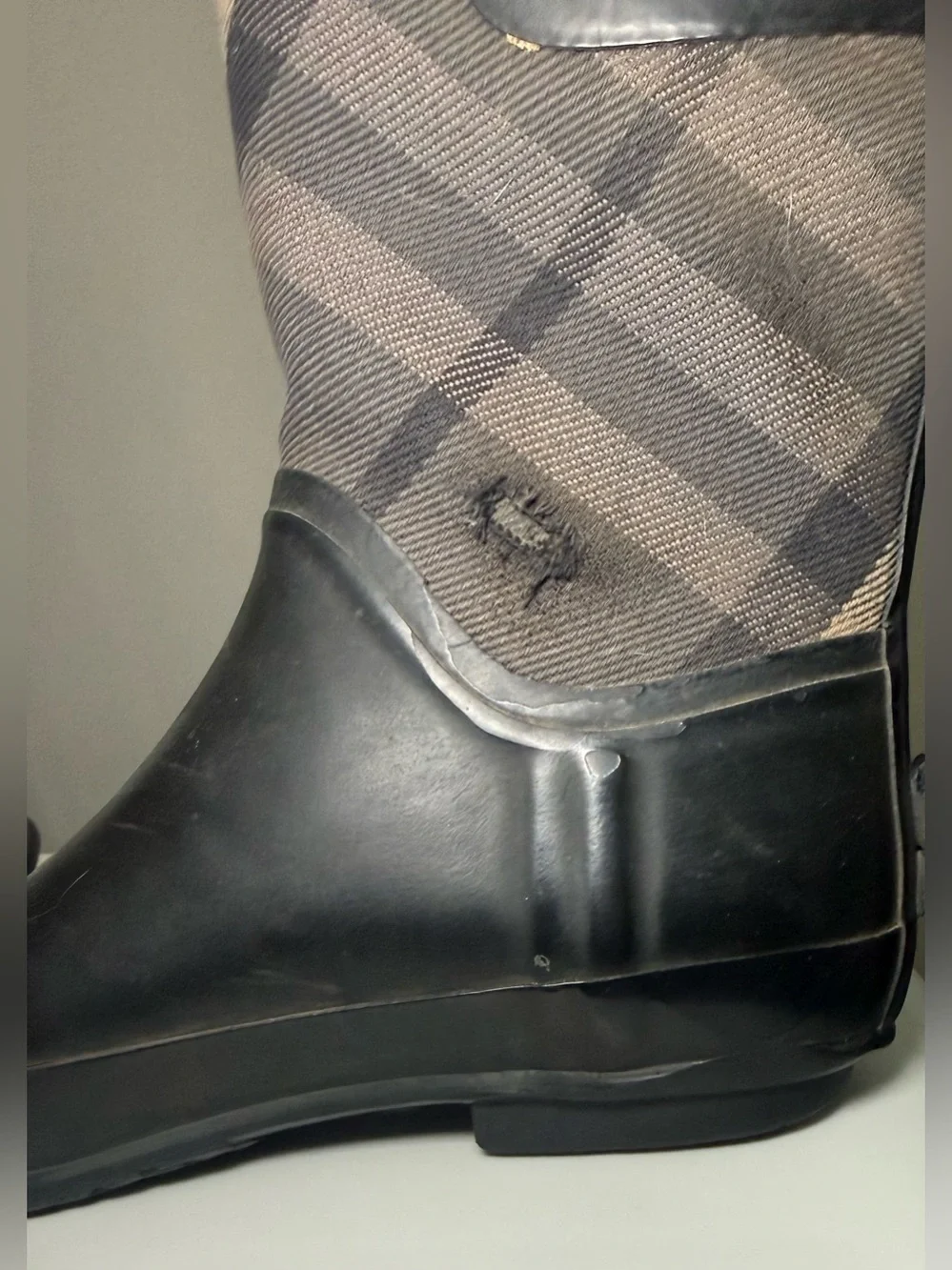 Burberry Black and Beige Plaid Over-the-Knee Rain Boots
